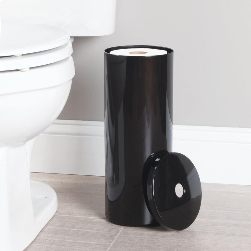 m-design Plastic Floor Stand Toilet Paper Organizer with Cover, 3-Roll Space-Saving Tissue Storage for Bathroom - Fits Under Sink, Vanity, Shelf, in Cabinet, Corner - Aura Collection - Black - Image 3